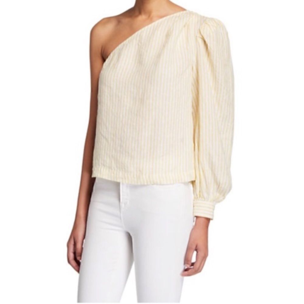 Frame Striped One-Shoulder Linen Top